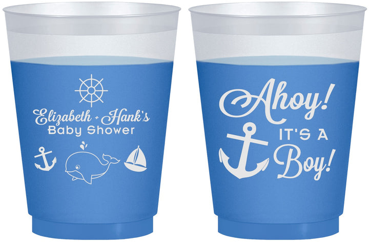 Custom Baby Shower 16 oz Color Changing Frosted Cups - Nautical Ahoy It’s A Boy | 90093