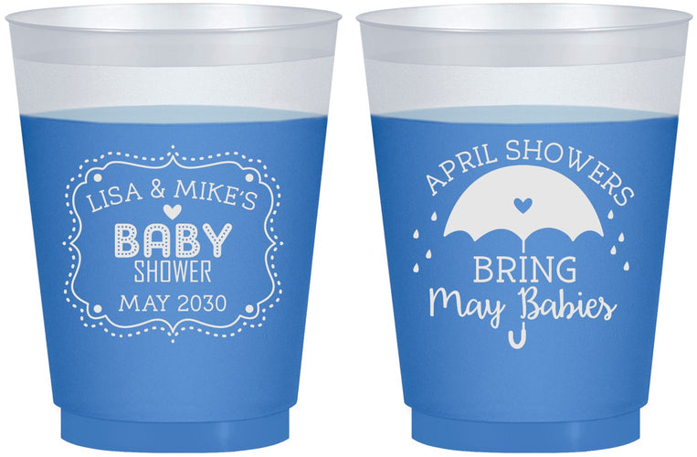 Custom Baby Shower 16 oz Color Changing Frosted Cups - April Showers May Babies | 90096