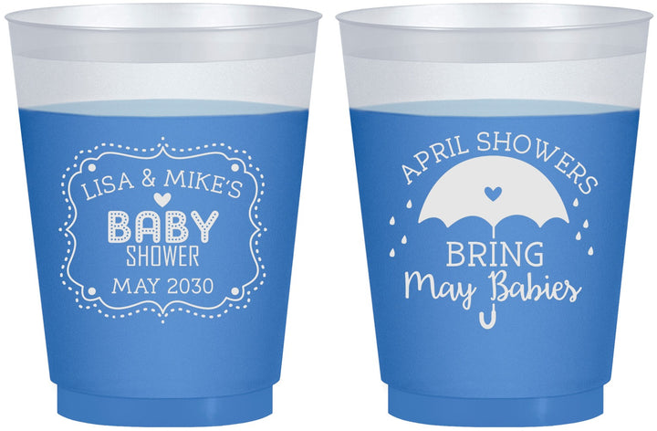 Custom Baby Shower 16 oz Color Changing Frosted Cups - April Showers May Babies | 90096