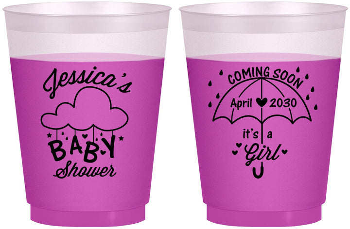 Custom Baby Shower 16 oz Color Changing Frosted Cups - April Showers May Babies | 90099