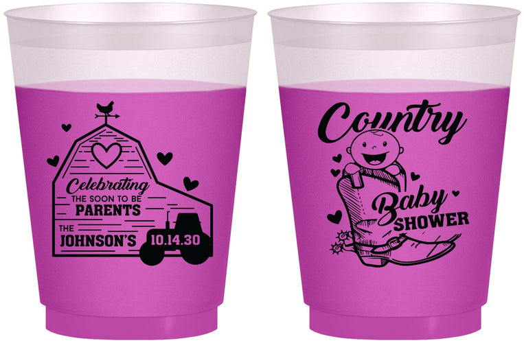 Custom Baby Shower 16 oz Color Changing Frosted Cups - Farm Tractor Country | 90102