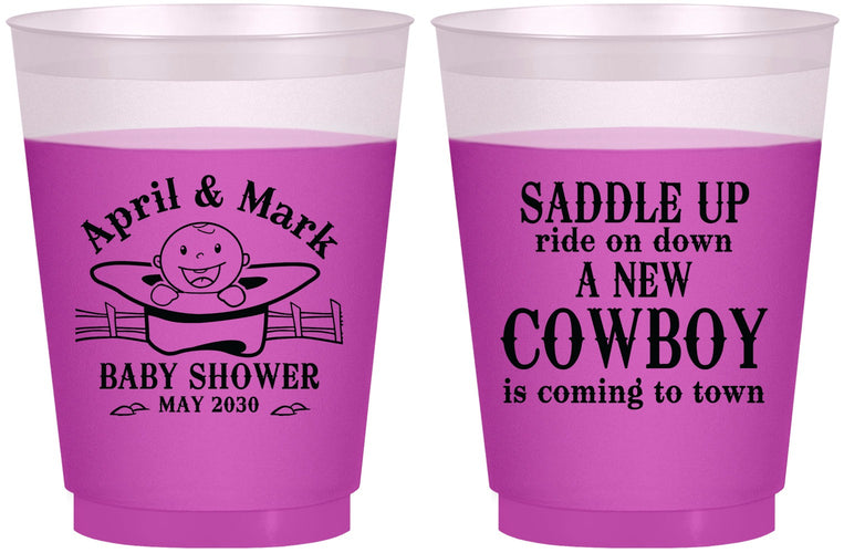 Custom Baby Shower 16 oz Color Changing Frosted Cups - New Cowboy | 90104