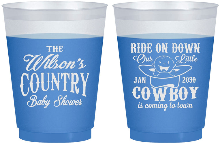 Custom Baby Shower 16 oz Color Changing Frosted Cups - Cowboy Coming To Town | 90105