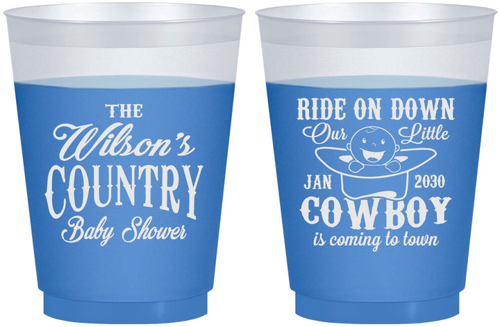 Custom Baby Shower 16 oz Color Changing Frosted Cups - Cowboy Coming To Town | 90105