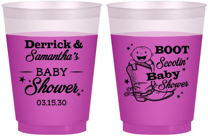 Custom Baby Shower 16 oz Color Changing Frosted Cups - Boot Scootin | 90106