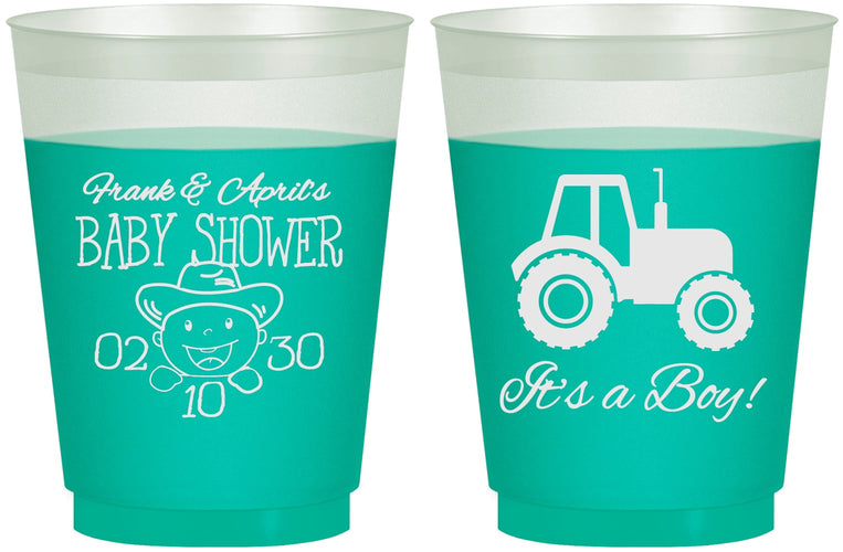 Custom Baby Shower 16 oz Color Changing Frosted Cups - Tractor | 90109