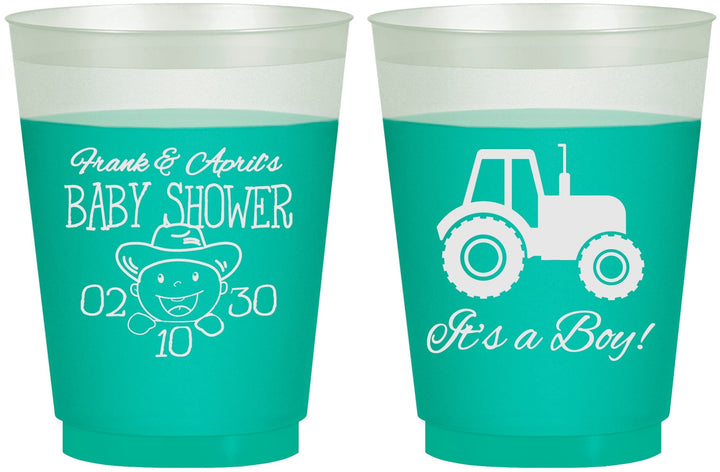 Custom Baby Shower 16 oz Color Changing Frosted Cups - Tractor | 90109