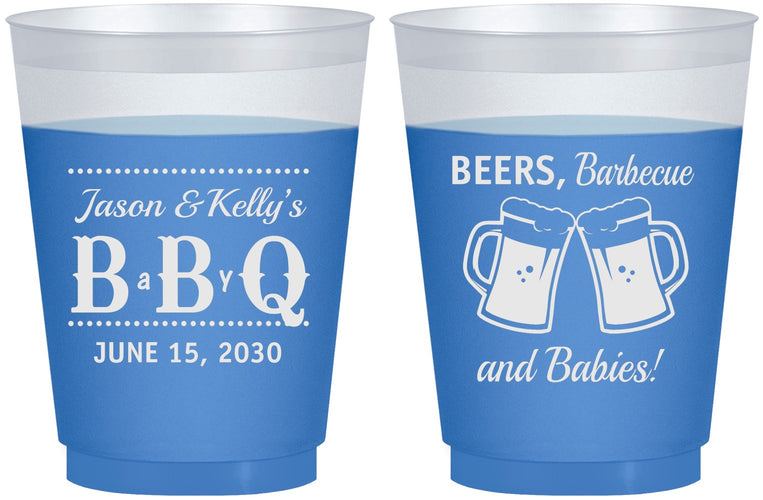 Custom Baby Shower 16 oz Color Changing Frosted Cups - Beers Bbq Babies | 90111