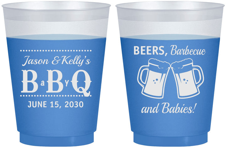Custom Baby Shower 16 oz Color Changing Frosted Cups - Beers Bbq Babies | 90111