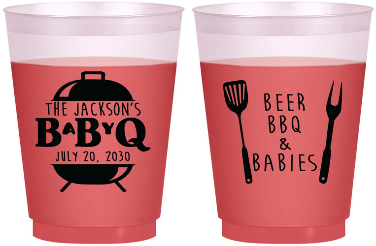 Custom Baby Shower 16 oz Color Changing Frosted Cups - Beers Bbq Babies | 90112