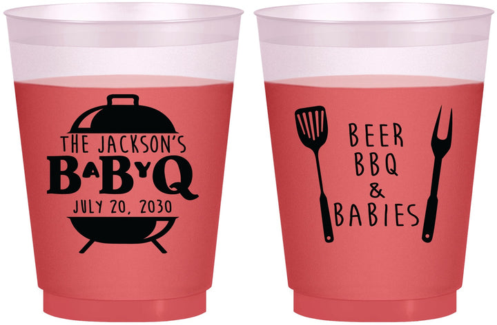 Custom Baby Shower 16 oz Color Changing Frosted Cups - Beers Bbq Babies | 90112