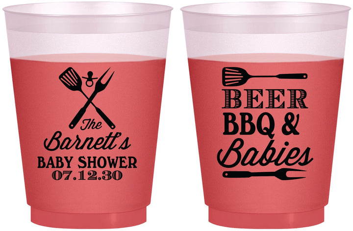Custom Baby Shower 16 oz Color Changing Frosted Cups - Beers Bbq Babies | 90113