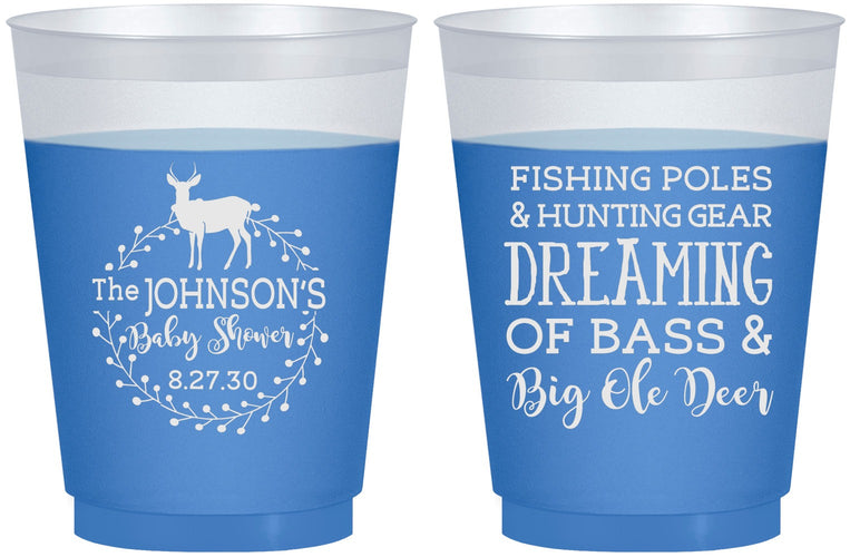 Custom Baby Shower 16 oz Color Changing Frosted Cups - Fishing Hunting | 90119