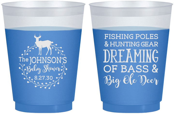Custom Baby Shower 16 oz Color Changing Frosted Cups - Fishing Hunting | 90119