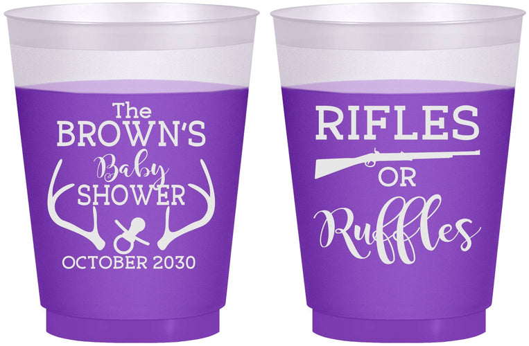 Custom Baby Shower 16 oz Color Changing Frosted Cups - Rifles Or Ruffles | 90122
