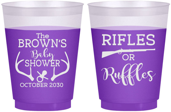 Custom Baby Shower 16 oz Color Changing Frosted Cups - Rifles Or Ruffles | 90122