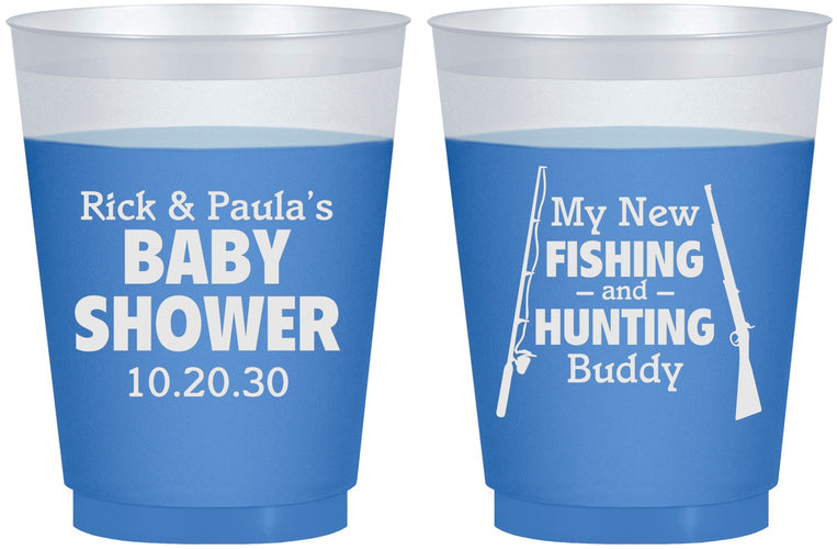 Custom Baby Shower 16 oz Color Changing Frosted Cups - Fishing Hunting | 90126