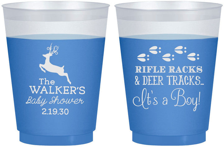 Custom Baby Shower 16 oz Color Changing Frosted Cups - Rifle Racks Deer Tracks | 90128