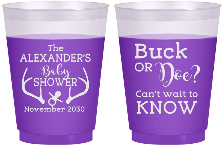 Custom Baby Shower 16 oz Color Changing Frosted Cups - Gender Reveal Buck Or Doe | 90131
