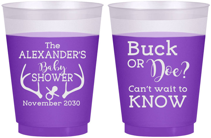 Custom Baby Shower 16 oz Color Changing Frosted Cups - Gender Reveal Buck Or Doe | 90131