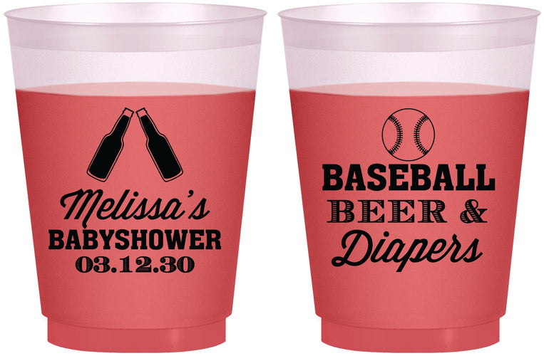 Custom Baby Shower 16 oz Color Changing Frosted Cups - Baseball Beer Diapers | 90132