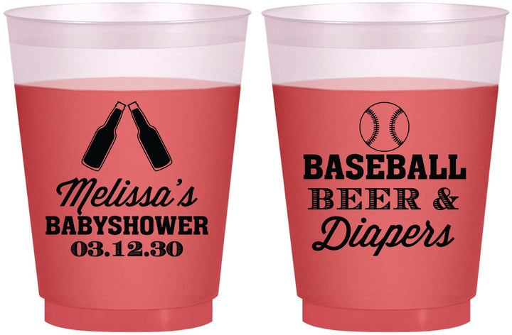 Custom Baby Shower 16 oz Color Changing Frosted Cups - Baseball Beer Diapers | 90132