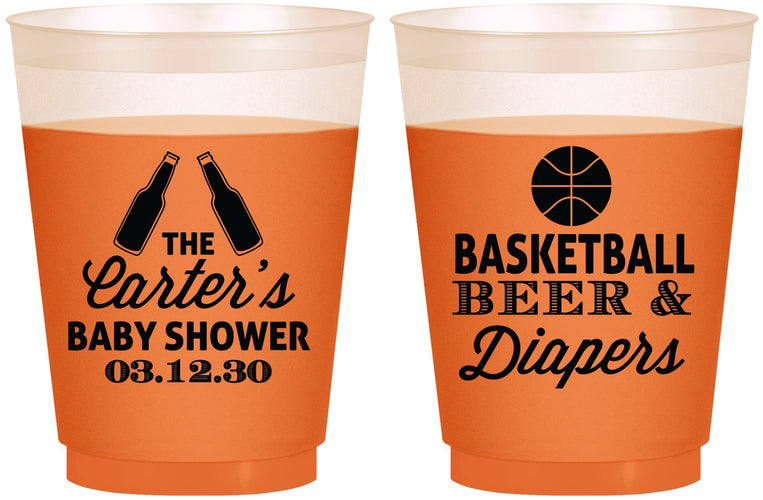 Custom Baby Shower 16 oz Color Changing Frosted Cups - Basketball Beer Diapers | 90133