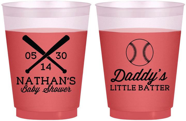 Custom Baby Shower 16 oz Color Changing Frosted Cups - Baseball Little Batter | 90136