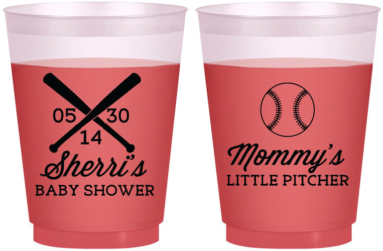 Custom Baby Shower 16 oz Color Changing Frosted Cups - Baseball Little Pitcher | 90137