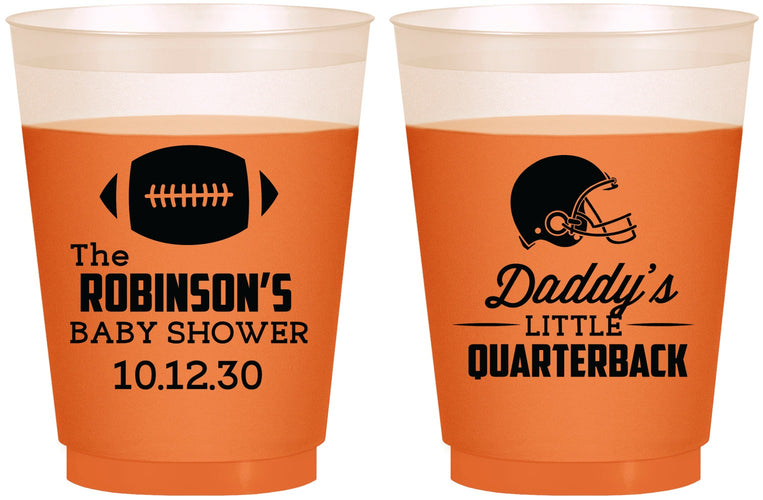 Custom Baby Shower 16 oz Color Changing Frosted Cups - Football Little Quarterback | 90138