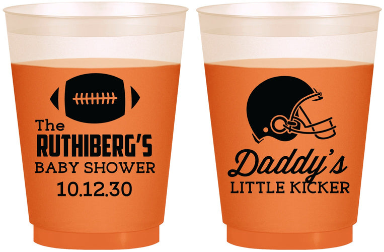 Custom Baby Shower 16 oz Color Changing Frosted Cups - Football Little Kicker | 90139