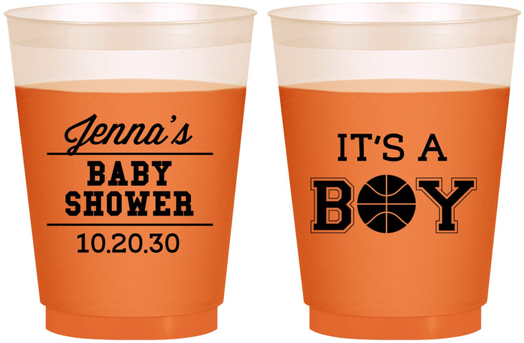 Custom Baby Shower 16 oz Color Changing Frosted Cups - Basketball Its A Boy | 90144