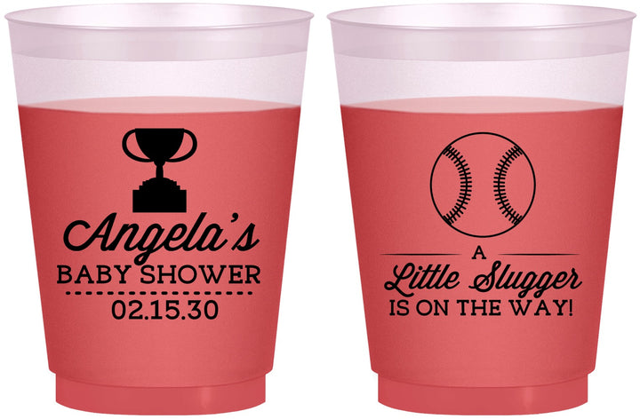 Custom Baby Shower 16 oz Color Changing Frosted Cups - Baseball Little Slugger | 90145