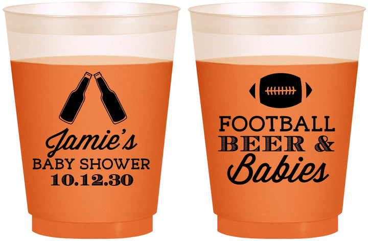 Custom Baby Shower 16 oz Color Changing Frosted Cups - Football Beer Babies | 90147