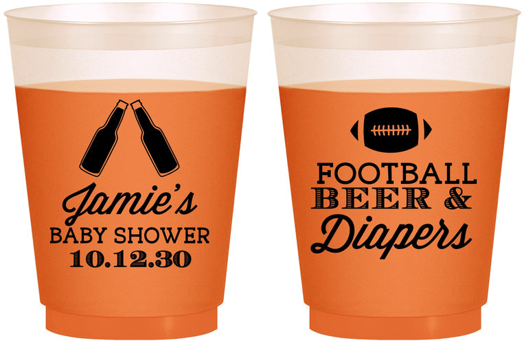 Custom Baby Shower 16 oz Color Changing Frosted Cups - Football Beer Diapers | 90148