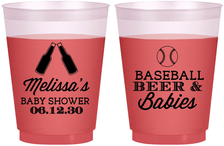 Custom Baby Shower 16 oz Color Changing Frosted Cups - Baseball Beer Diapers | 90149