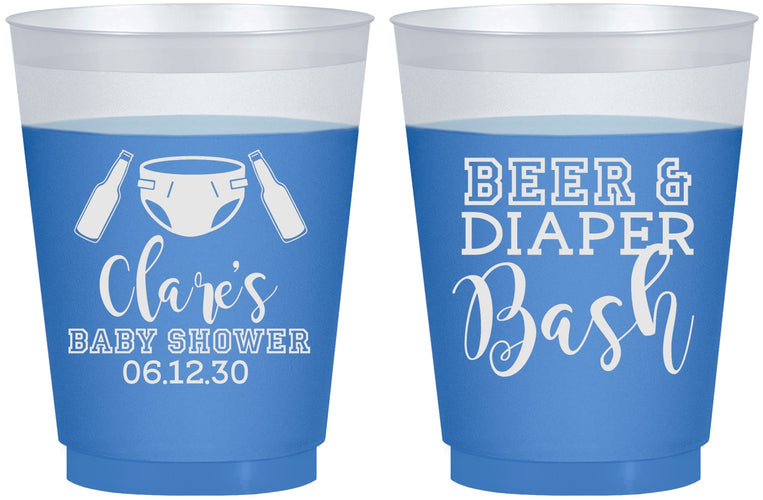 Custom Baby Shower 16 oz Color Changing Frosted Cups - Beer Diapers Bash | 90151