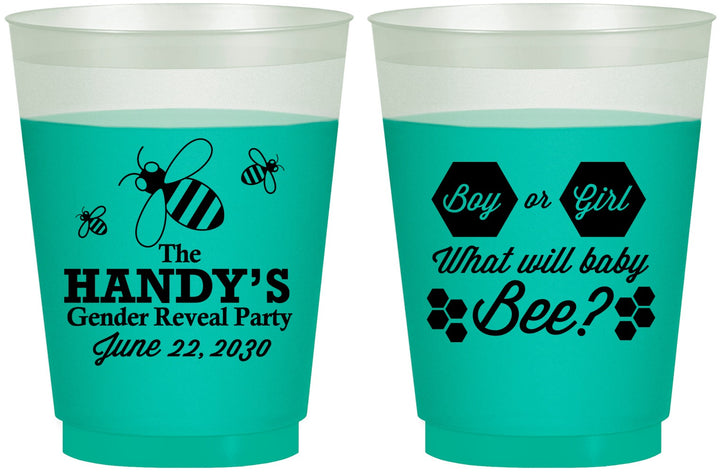 Custom Baby Shower 16 oz Color Changing Frosted Cups - Gender Reveal Bee | 90152