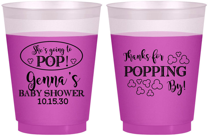Custom Baby Shower 16 oz Color Changing Frosted Cups - Popping By | 90158