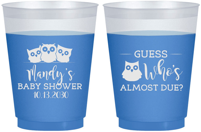 Custom Baby Shower 16 oz Color Changing Frosted Cups - Owl Whos Almost Due | 90170