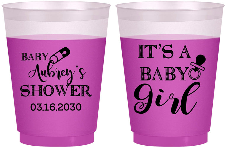 Custom Baby Shower 16 oz Color Changing Frosted Cups - Baby Girl | 90171