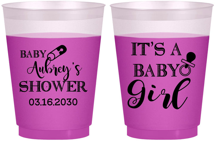 Custom Baby Shower 16 oz Color Changing Frosted Cups - Baby Girl | 90171