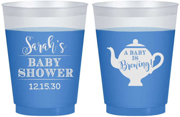 Custom Baby Shower 16 oz Color Changing Frosted Cups - Baby Is Brewing | 90172