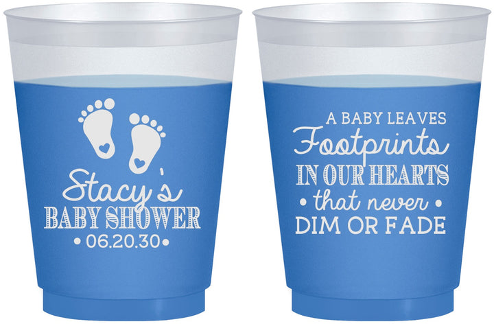 Custom Baby Shower 16 oz Color Changing Frosted Cups - Footprints | 90176