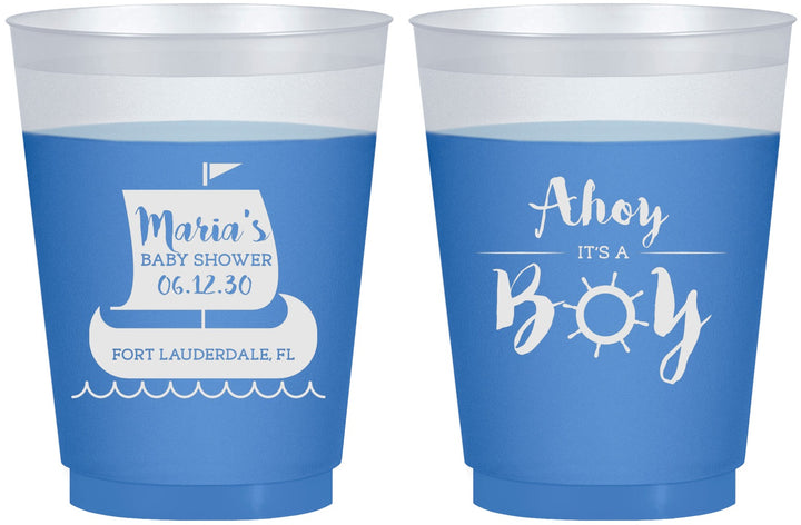 Custom Baby Shower 16 oz Color Changing Frosted Cups - Ahoy It’s A Boy | 90177