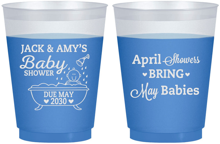 Custom Baby Shower 16 oz Color Changing Frosted Cups - April Showers May Babies | 90181