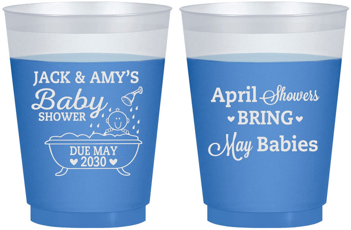 Custom Baby Shower 16 oz Color Changing Frosted Cups - April Showers May Babies | 90181