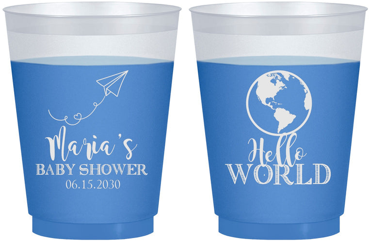 Custom Baby Shower 16 oz Color Changing Frosted Cups - Hello World | 90185