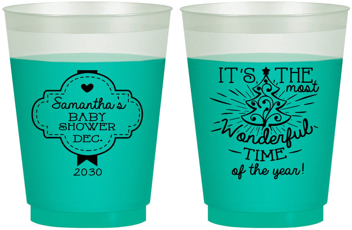 Custom Baby Shower 16 oz Color Changing Frosted Cups - Christmas | 90190