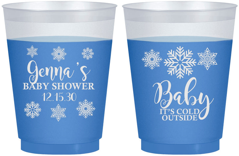 Custom Baby Shower 16 oz Color Changing Frosted Cups - Christmas Snowflakes | 90192